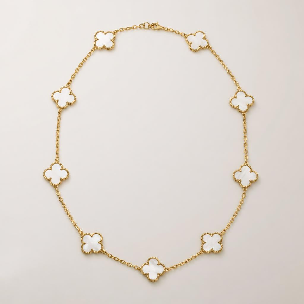 Van Cleef & Arpels Vintage Alhambra necklace 10 motifs 18K yellow gold with clover charms — Erkals