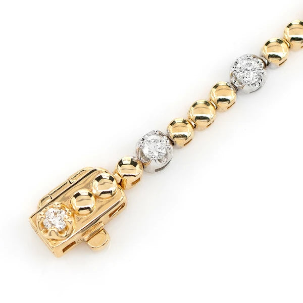 Erkals Jewellers 3pt Crown Set Beaded Diamond Link Bracelet 18K Gold 0.60ctw