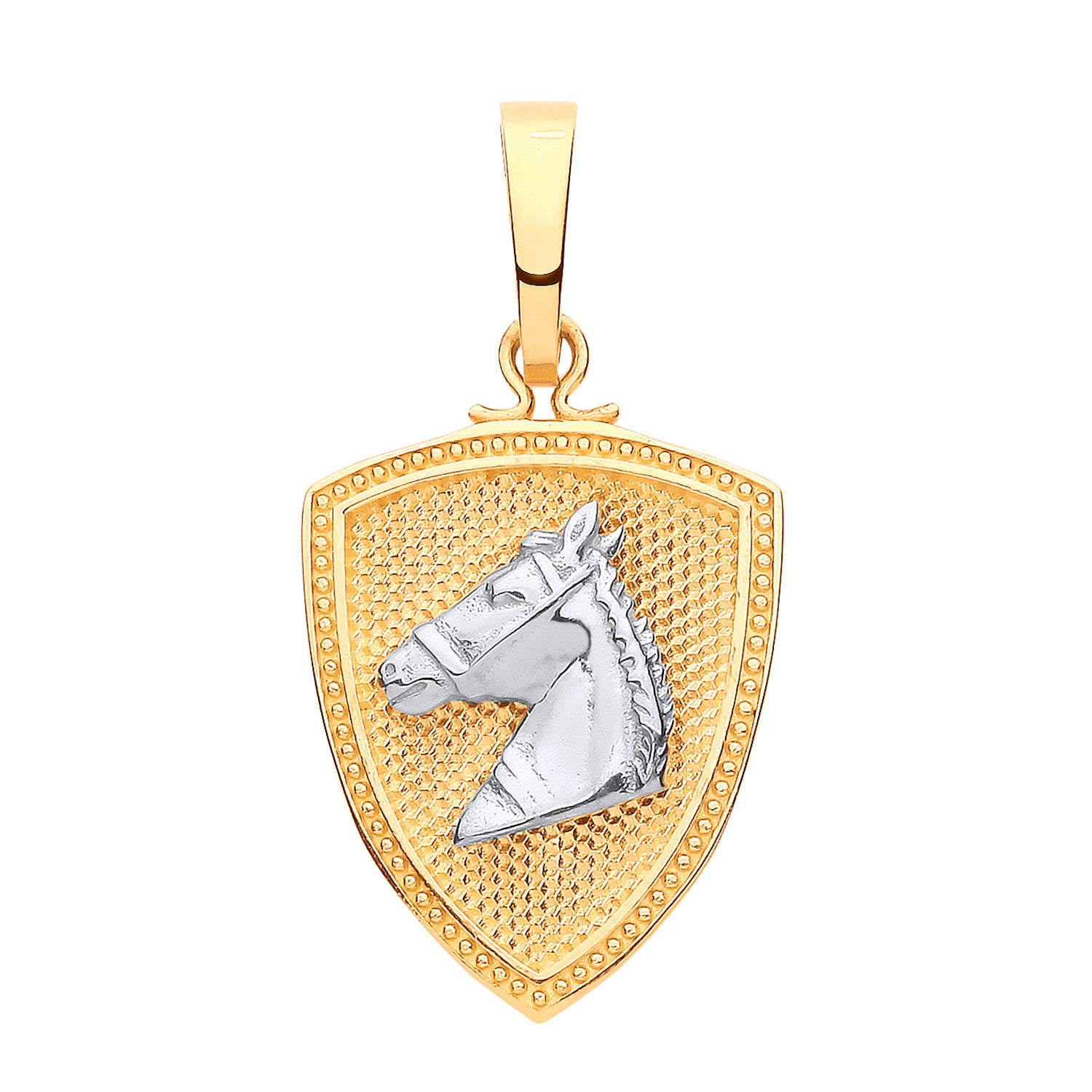 Y W/G Horse Head & Shield Pendant