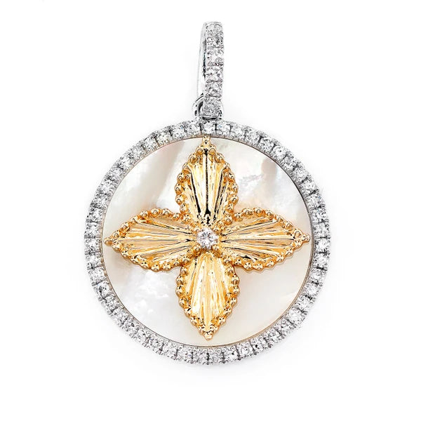 Erkals Jewellers 4 Petal Flower Disc Pendant 18K Gold 3.71ctw