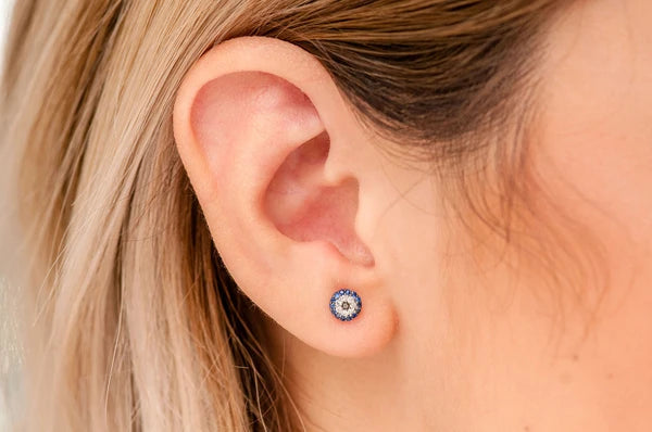 Erkals Jewellers Mini Evil Eye Stud Earrings 18K Gold 0.25ctw