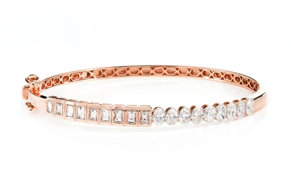 Erkals Jewellers Bezel Set Baguette And Oval Diamond Bangle Bracelet 18K Gold 1.85ctw