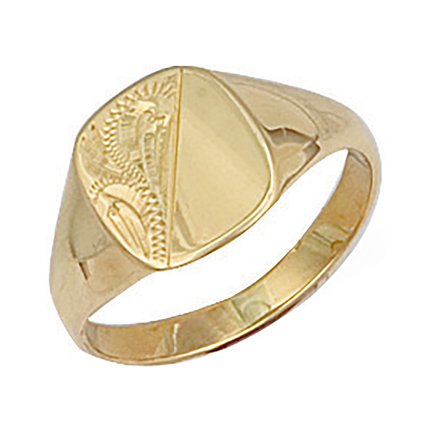 Y/G Cushion Engraved Maiden Signet Ring