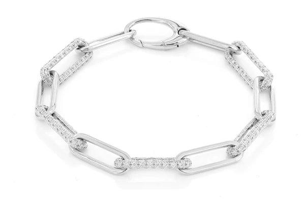 Bracelet à maillons Rolo allongés en diamant de 3,25 ct en or massif 14 carats