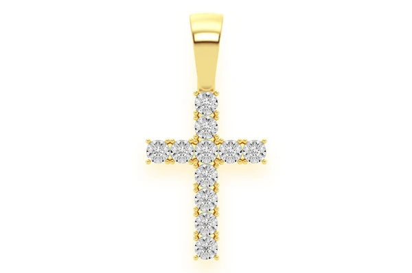 Miracle Set Croix Pendentif Diamant 0,15 ct Or Massif 14 Carats