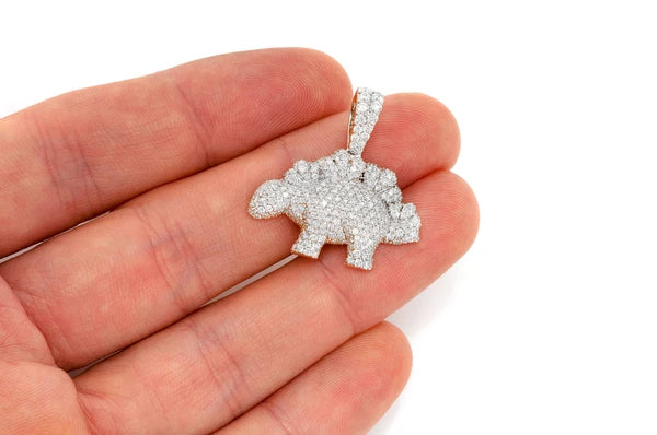 2.35ct Diamond Dinosaur Pendant 18K Solid Gold