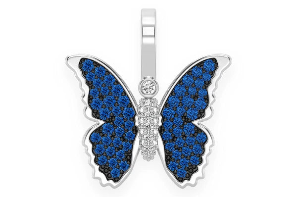 Pendentif saphir papillon et diamant 0,50 ct en or massif 14 carats