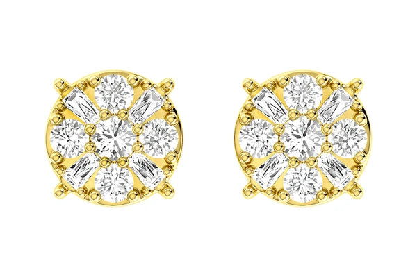 Erkals Jewellers Baguette Round Cluster Stud Earrings 18K Gold 0.45ctw
