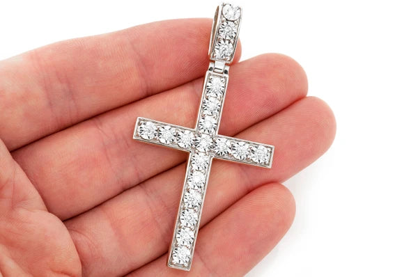 Erkals Jewellers Miracle Set Cross Extra Large Pendant 18K Gold Diamond 0.75ctw