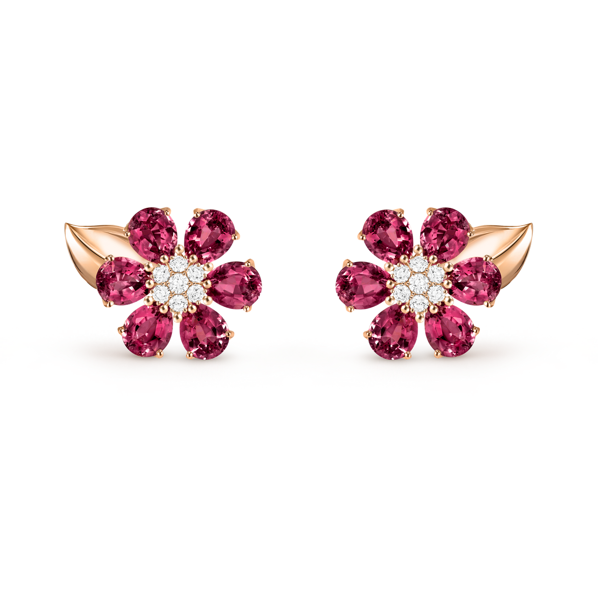 Van Cleef & Arpels Fleurs D’hawaï Diamond Rhodolite Earrings 18K Rose Gold