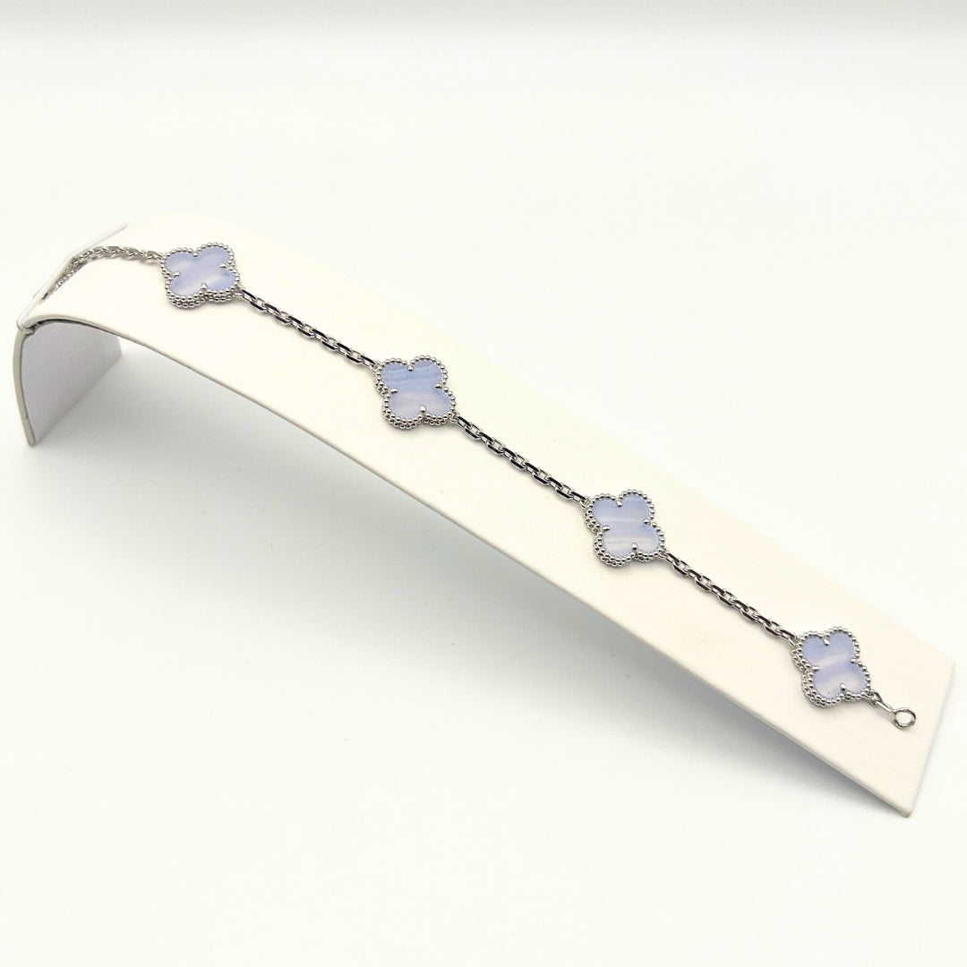 Van Cleef & Arpels Vintage Alhambra Bracelet 5 Motifs Chalcedony 18K White Gold