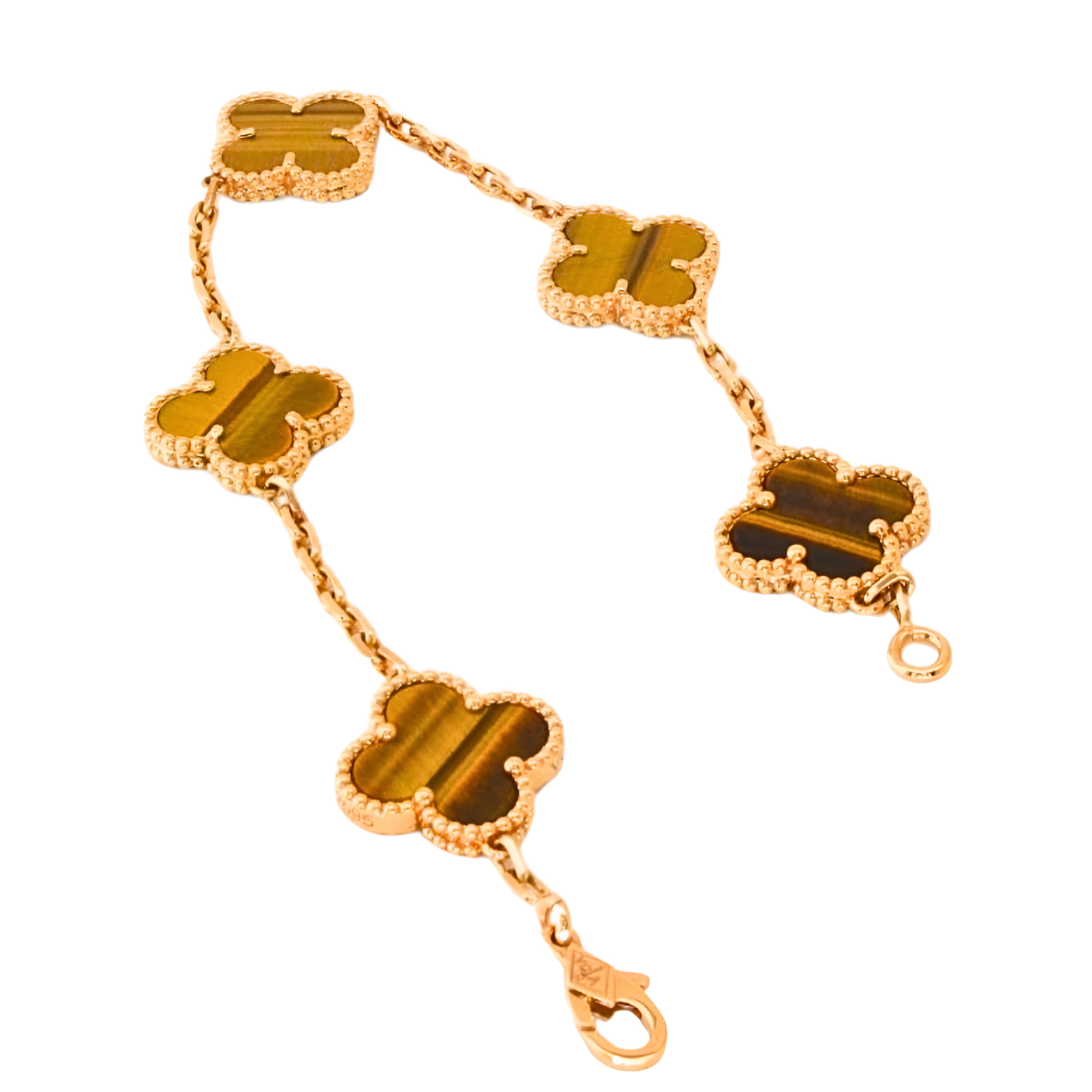 Van Cleef & Arpels Bracelet Alhambra Vintage 5 Motifs Oeil de Tigre Or Jaune 18 Carats