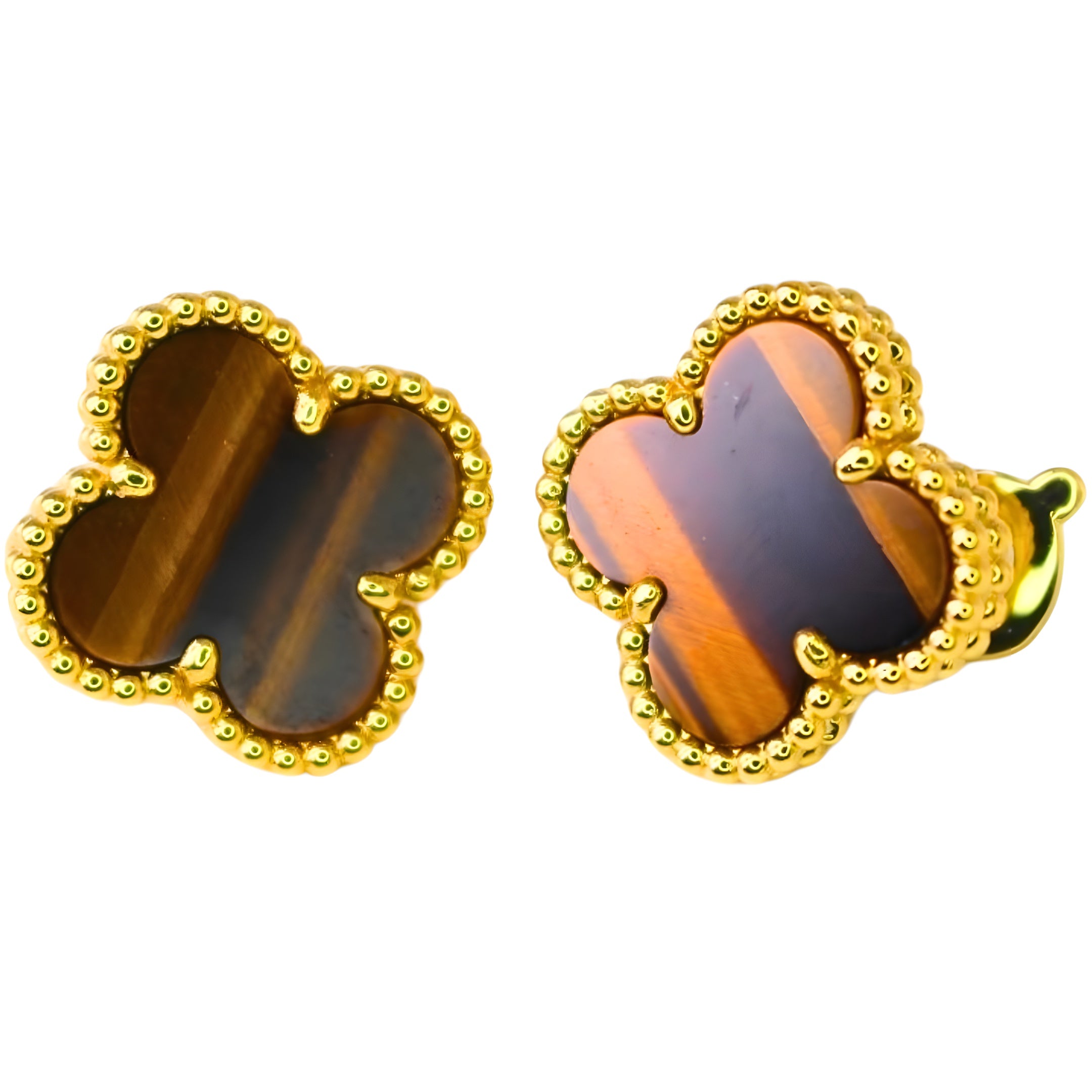 Van Cleef & Arpels Boucles d'oreilles Vintage Alhambra Oeil de Tigre Or Jaune 18 Carats