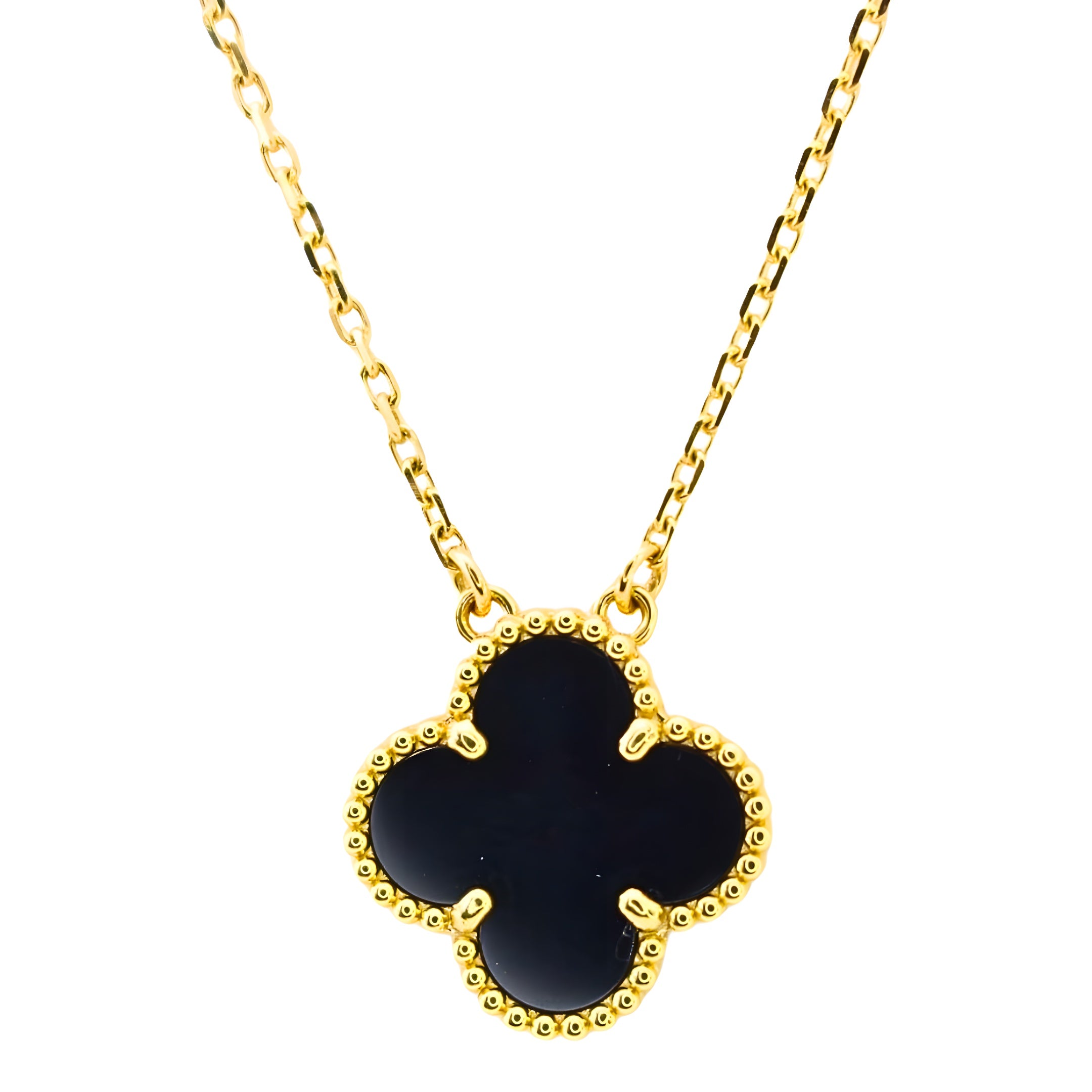 Van Cleef & Arpels Vintage Alhambra Pendant Onyx 18K Yellow Gold