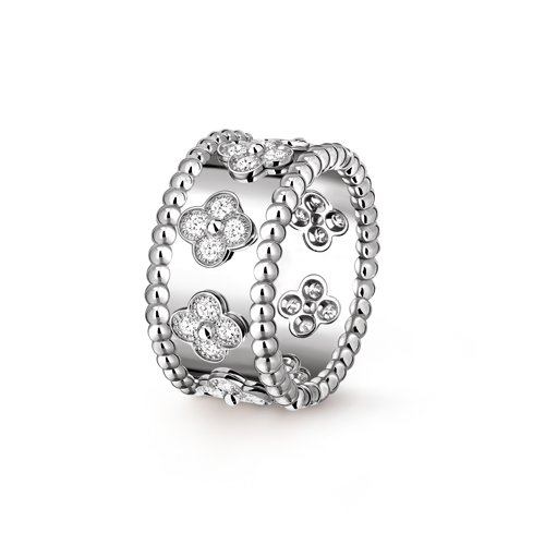 Van Cleef & Arpels Perlée Clovers Small Model Diamond Ring 18K White Gold