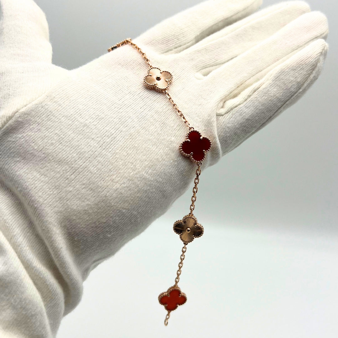 Van Cleef & Arpels Vintage Alhambra Bracelet 5 Motifs Cornaline Or Rose 18 Carats