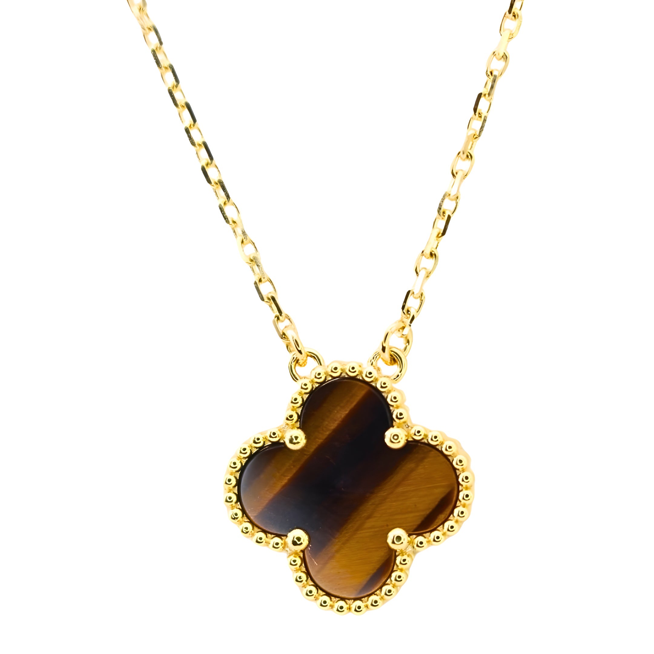 Van Cleef & Arpels Vintage Alhambra Pendant Tiger Eye 18K Yellow Gold