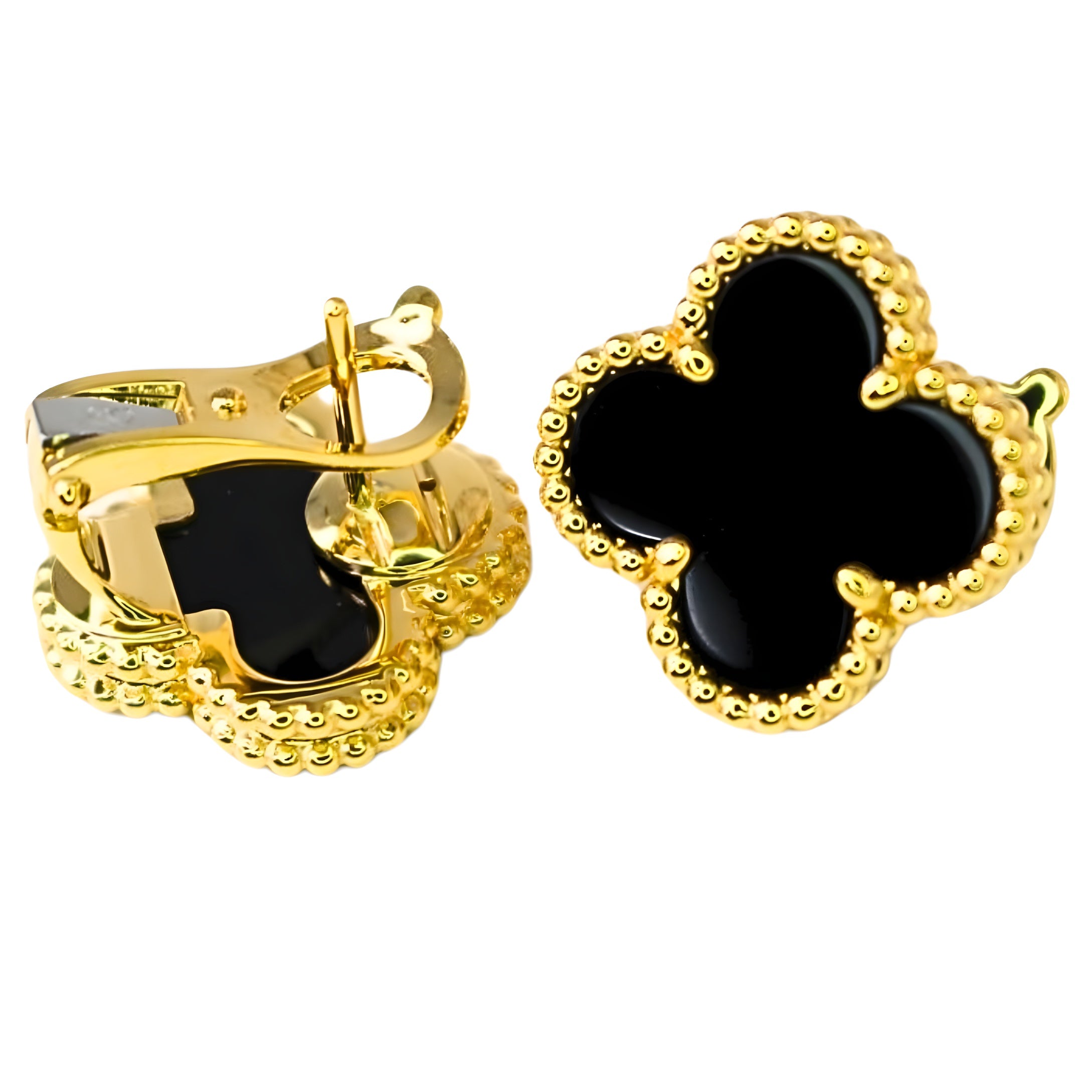 Van Cleef & Arpels Vintage Alhambra Earrings Onyx 18K Yellow Gold