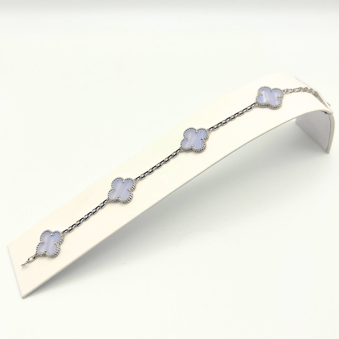 Van Cleef & Arpels Vintage Alhambra Bracelet 5 Motifs Chalcedony 18K White Gold