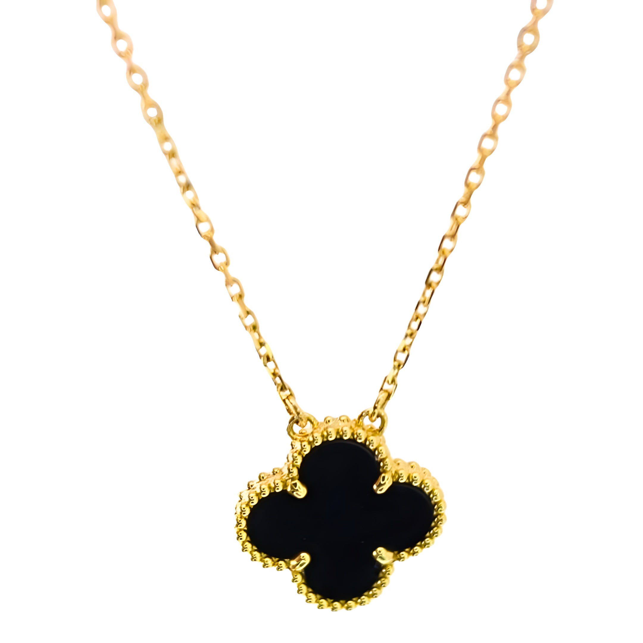 Van Cleef & Arpels Vintage Alhambra Pendant Onyx 18K Yellow Gold