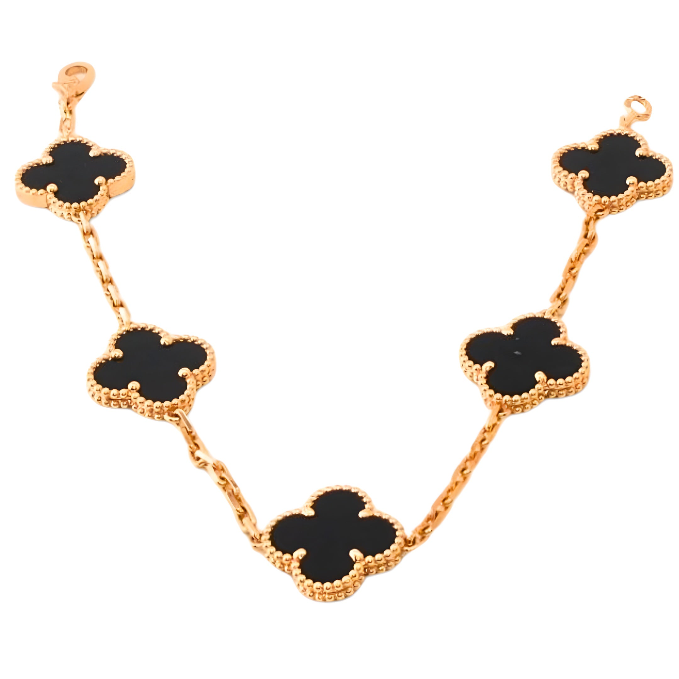 Van Cleef & Arpels Bracelet Alhambra Vintage 5 Motifs Onyx Or Jaune 18 Carats