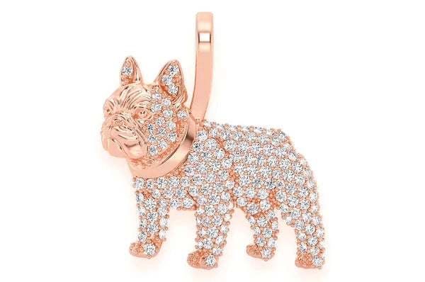 Pendentif bouledogue français en diamant 0,66 ct en or massif 14 carats