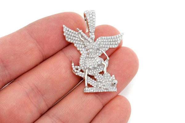 Pendentif diamant Archange Saint Michel 1,50 ct en or massif 14 carats