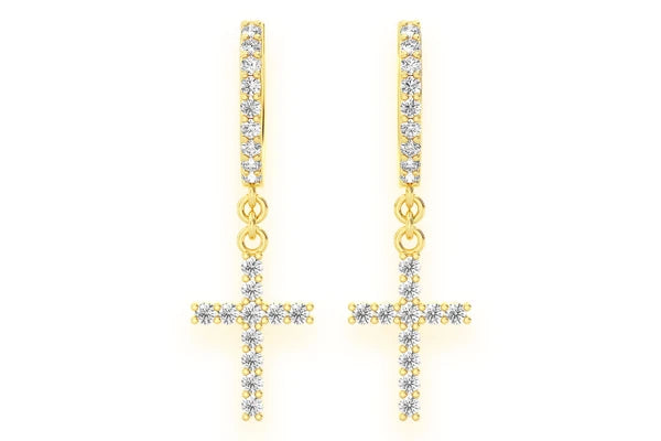 Erkals Jewellers Dangling Cross Huggie Hoop Earrings 18K Gold 0.40ctw