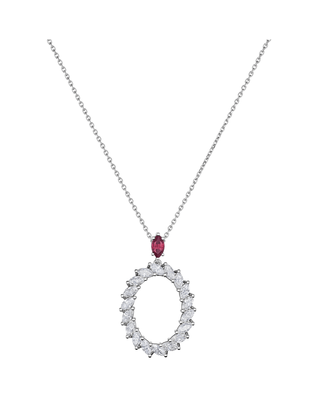 L'Heure du Diamant Marquise Diamonds and Ruby Pendant 18ct White Gold