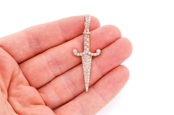1.50ct Diamond Dagger Pendant 18K Solid Gold