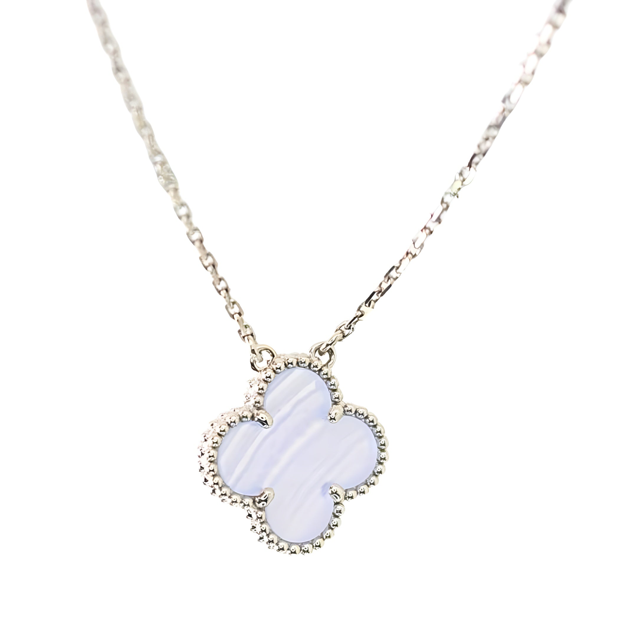 Van Cleef & Arpels Vintage Alhambra Pendant Chalcedony 18K White Gold