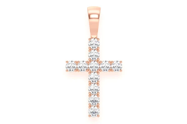 Pendentif solitaire croix diamant 1,00 ct en or massif 14 carats