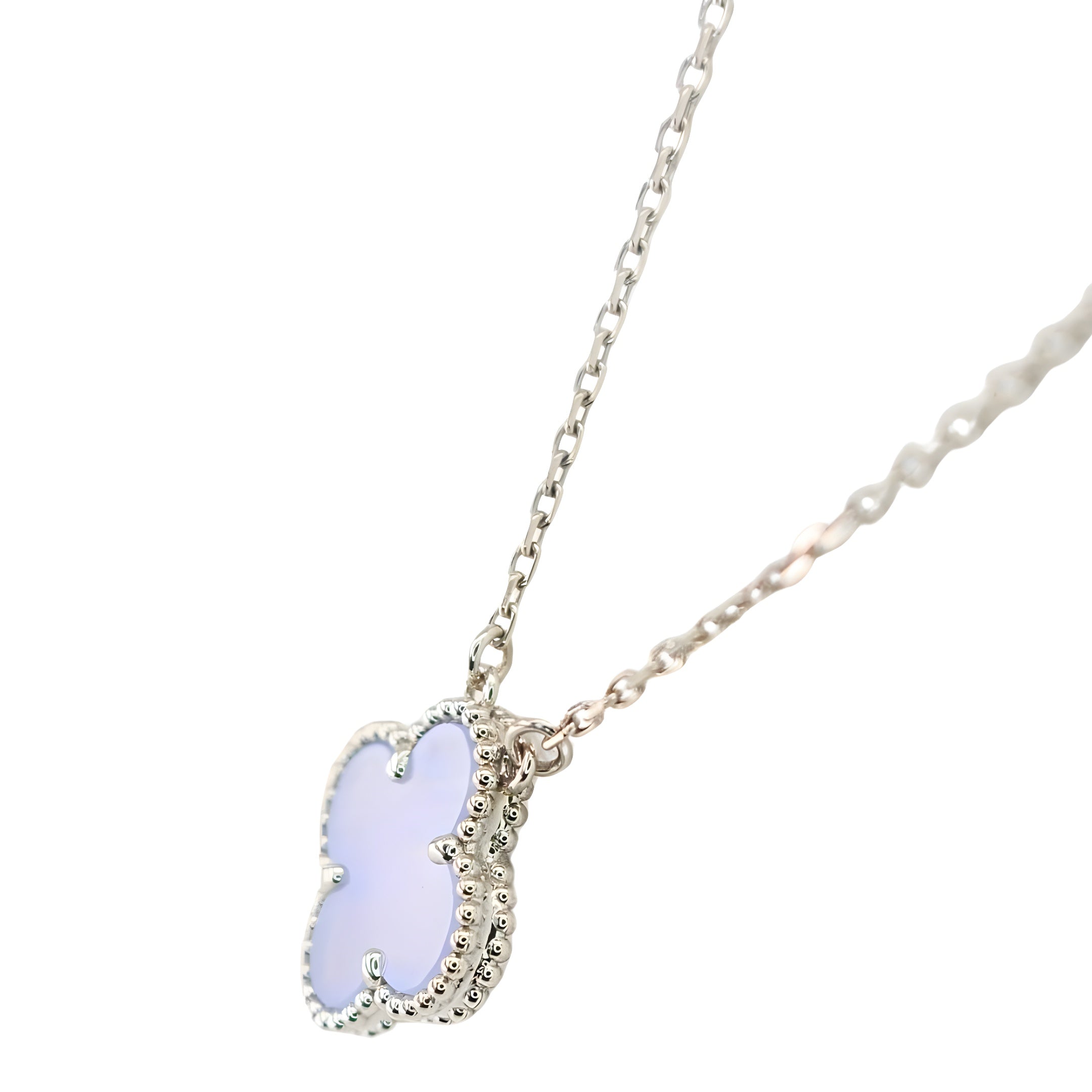 Van Cleef & Arpels Vintage Alhambra Pendant Chalcedony 18K White Gold