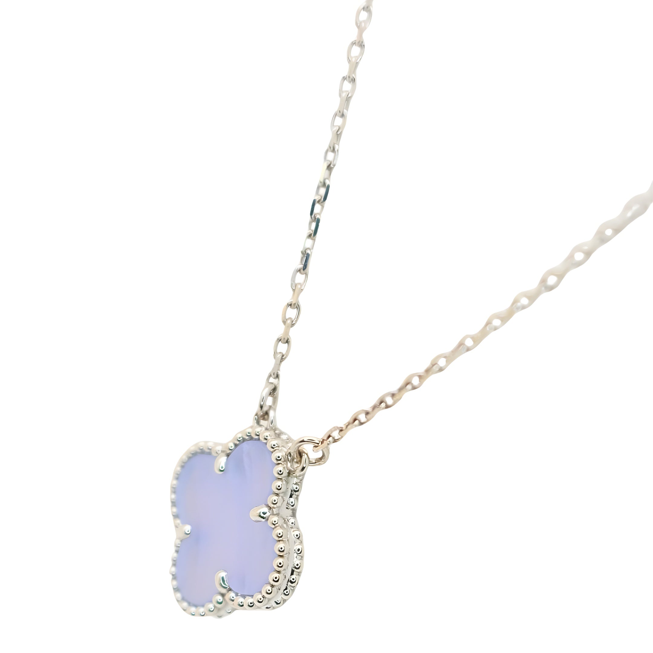 Van Cleef & Arpels Vintage Alhambra Pendant Chalcedony 18K White Gold