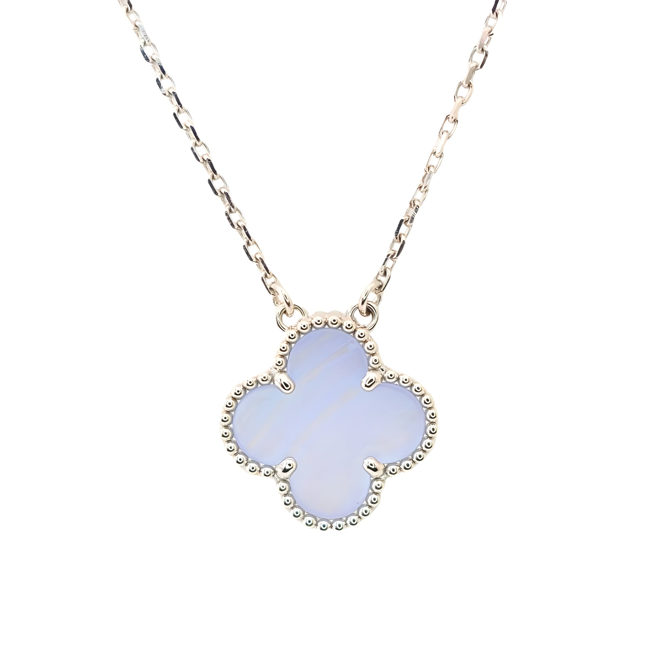 Van Cleef & Arpels Vintage Alhambra Pendant Chalcedony 18K White Gold