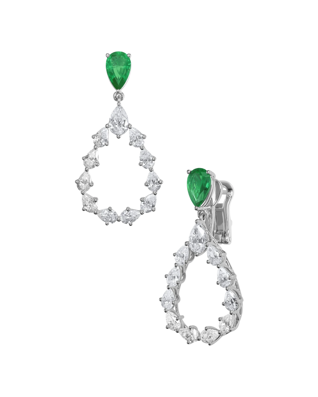 L'Heure Du Diamant Drop Diamond and Emerald Earrings 18ct White Gold