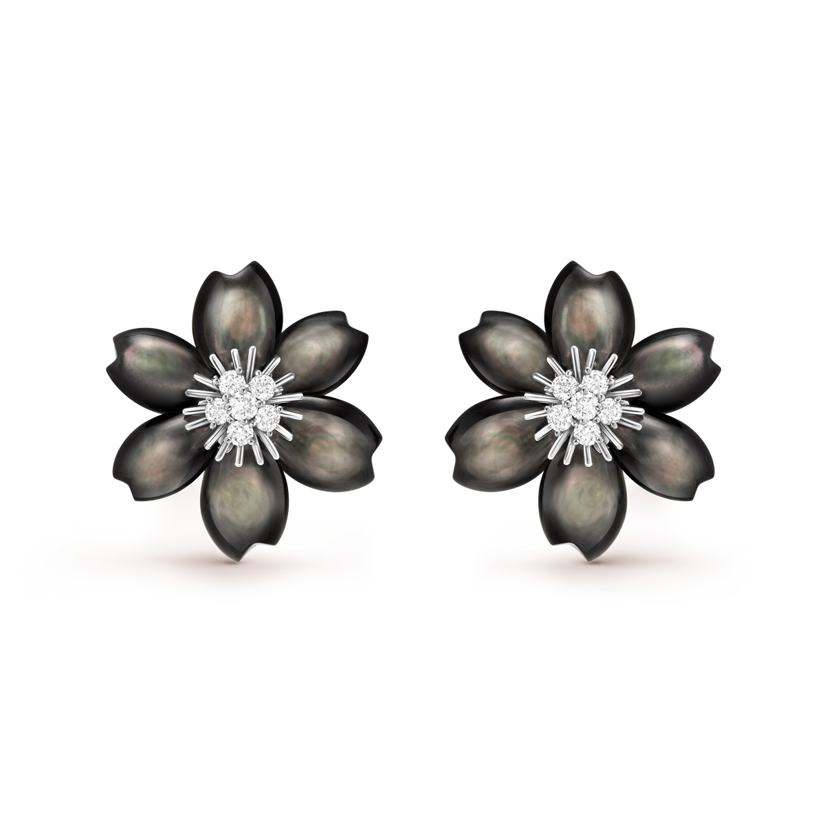 Van Cleef & Arpels Rose De Noël Diamond Mother-Of-Pearl Small Earrings 18K White Gold