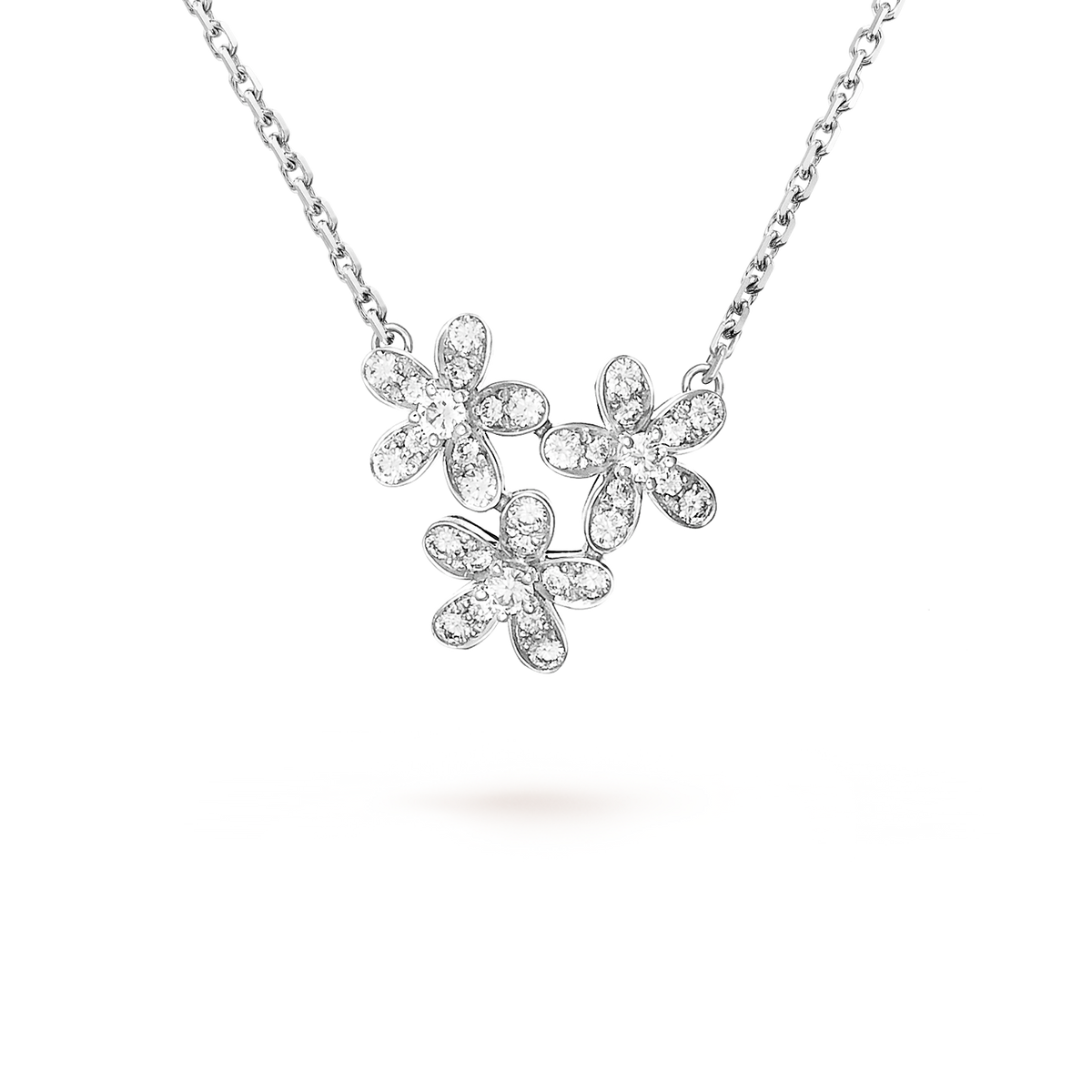 Van Cleef & Arpels Socrate 3 Flowers Diamond Pendant 18K White Gold