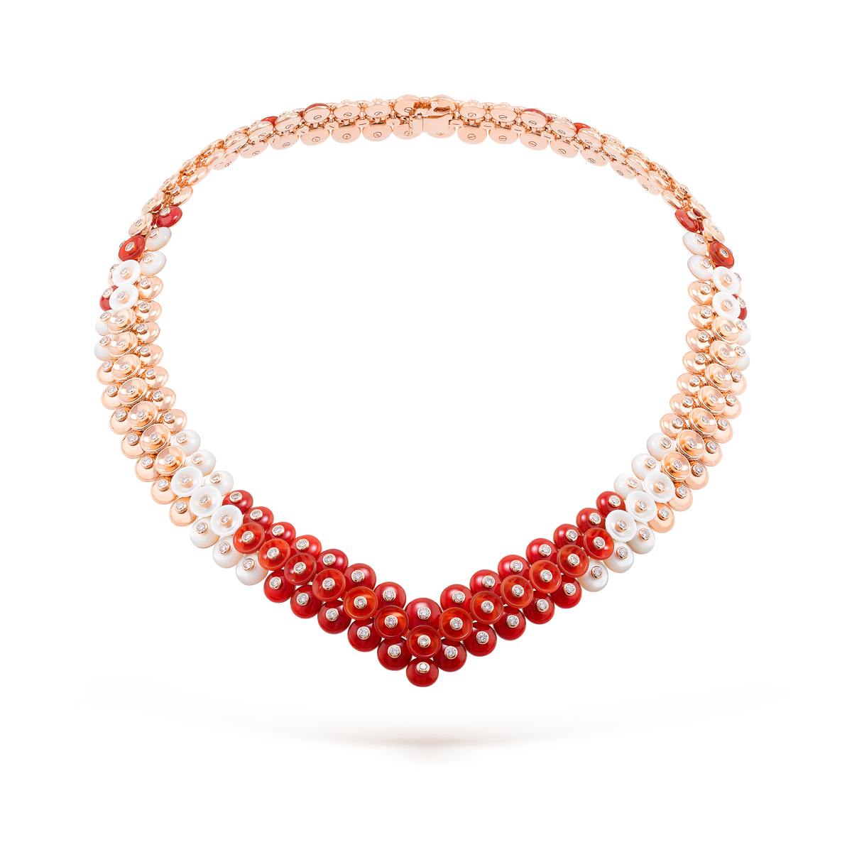 Van Cleef & Arpels Bouton d'Or Carnelian Mother-of-Pearl Diamond Necklace 18K Rose Gold