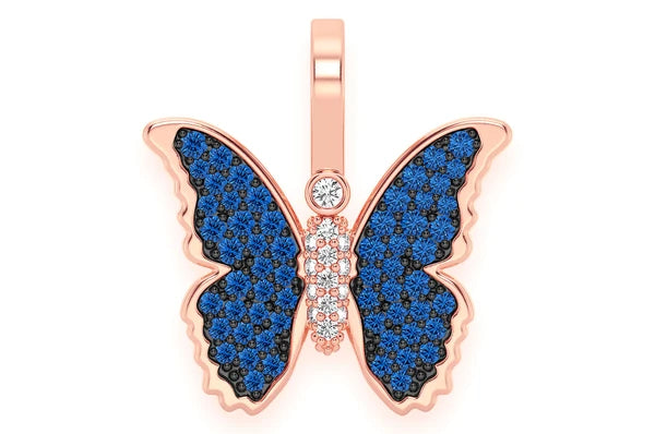 Pendentif saphir papillon et diamant 0,50 ct en or massif 14 carats