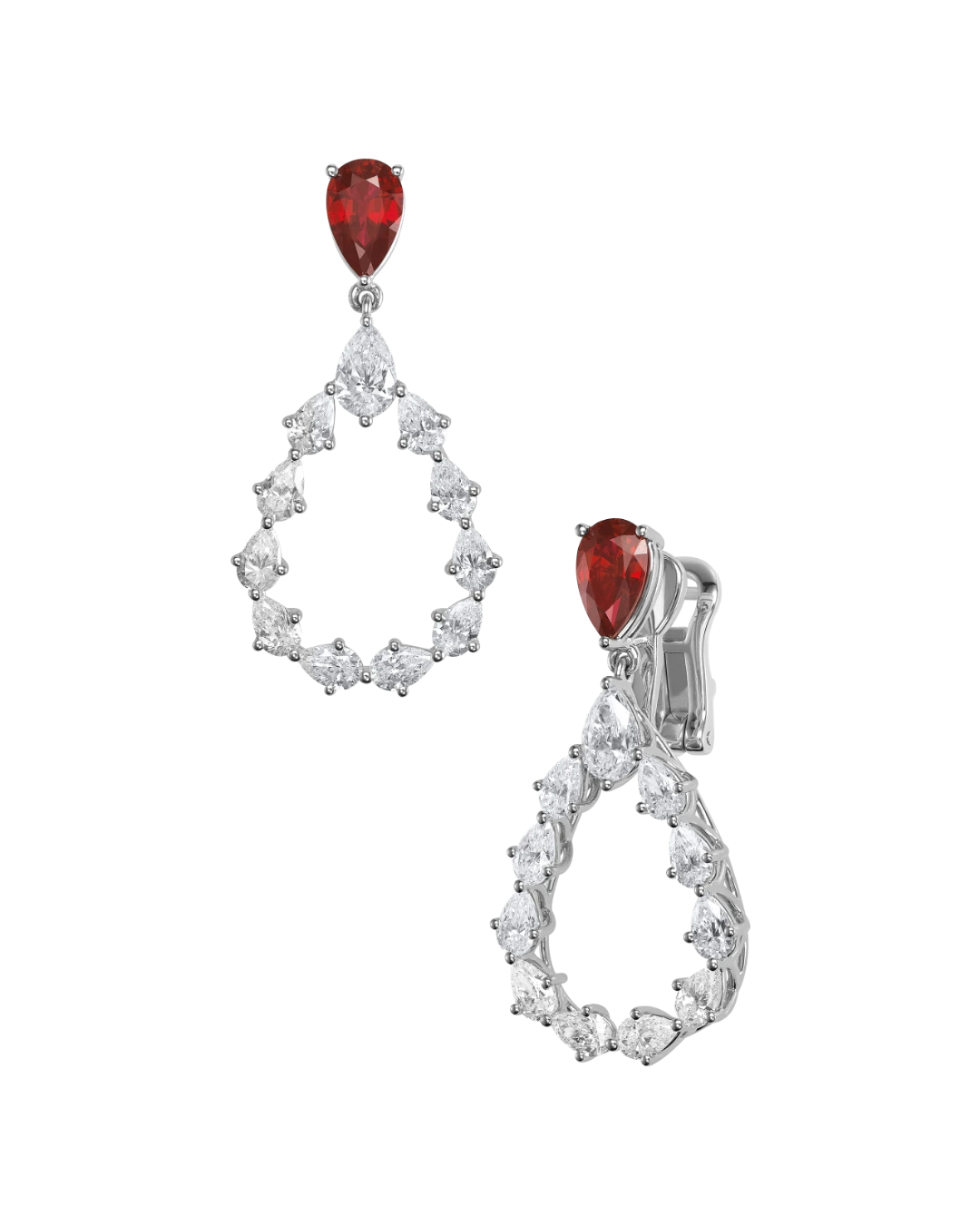 L'Heure Du Diamant Drop Diamond and Ruby Earrings 18ct White Gold