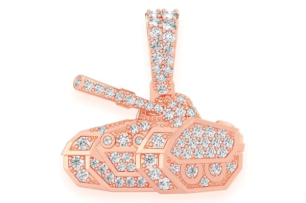 0.40ct Diamond Military Battle Tank Pendant 18K Solid Gold