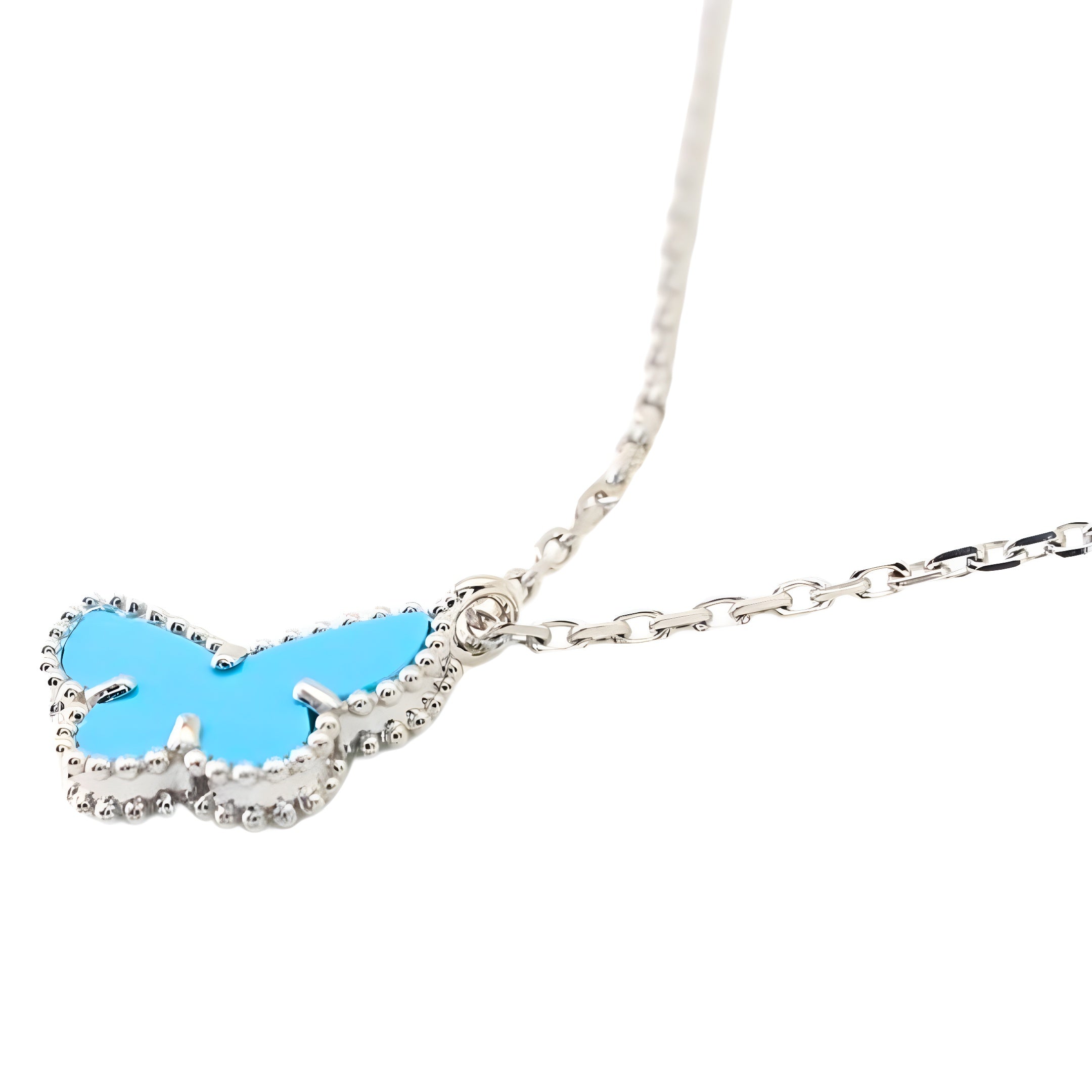 Van Cleef & Arpels Sweet Alhambra Butterfly Pendant Turquoise 18K White Gold