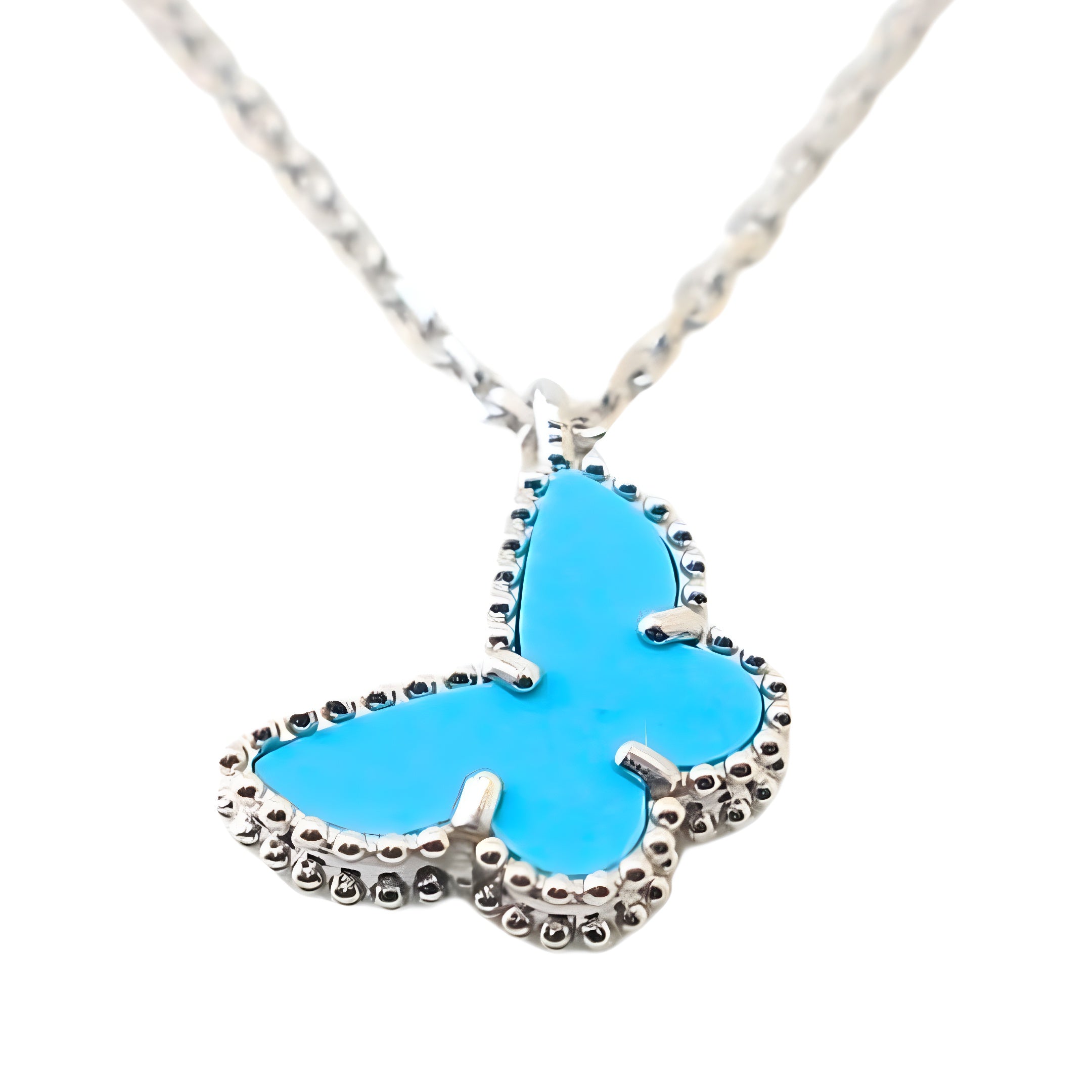 Van Cleef & Arpels Sweet Alhambra Butterfly Pendant Turquoise 18K White Gold