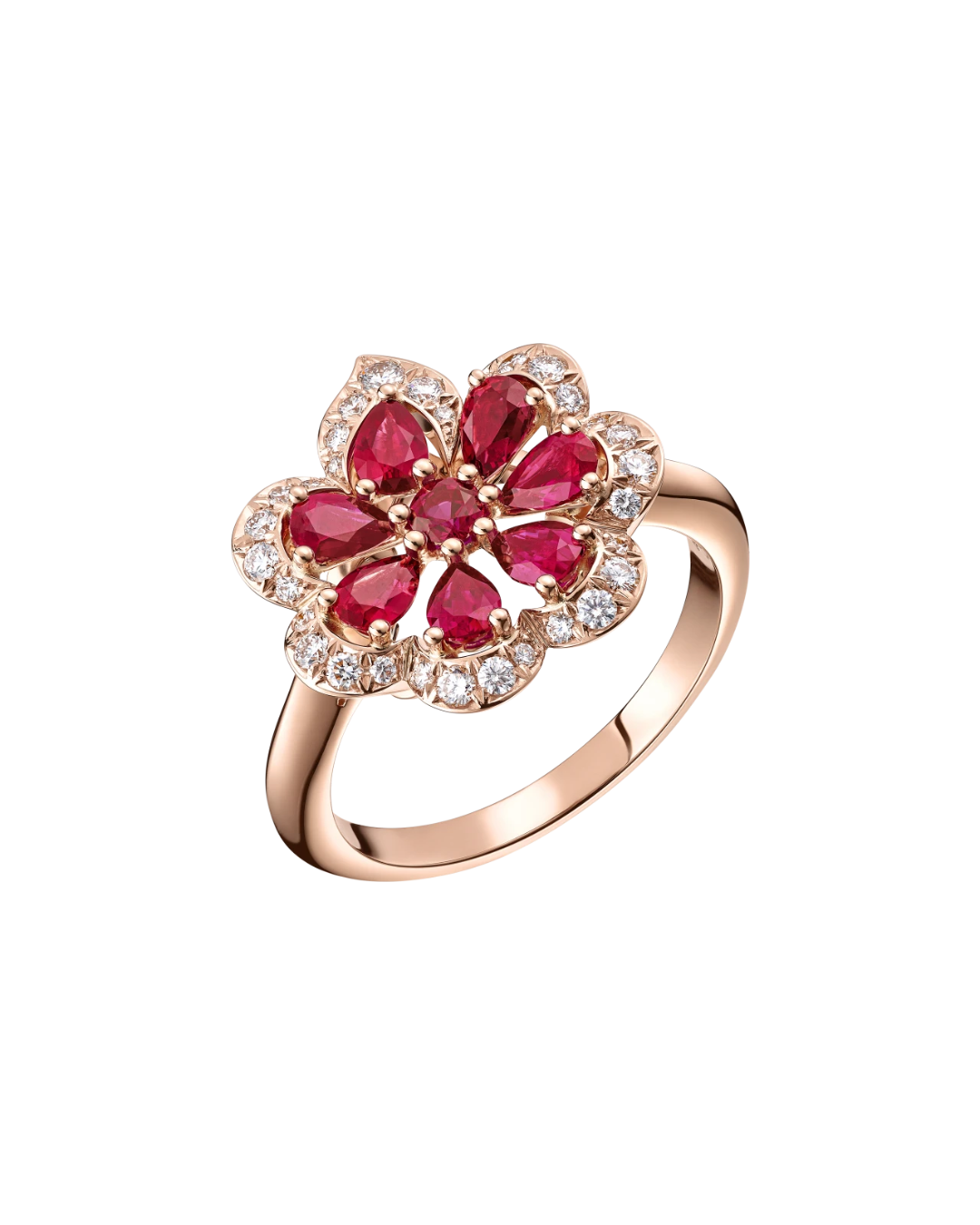 Precious Lace Mini Frou-Frou Diamond & Rubies Ring 18ct Rose Gold