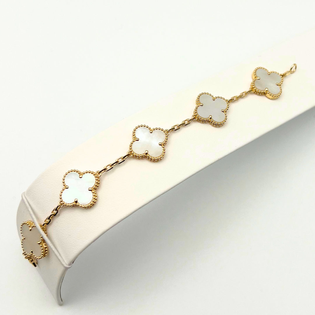 Van Cleef & Arpels Vintage Alhambra Bracelet 5 Motifs White Mother-Of-Pearl 18K Yellow Gold