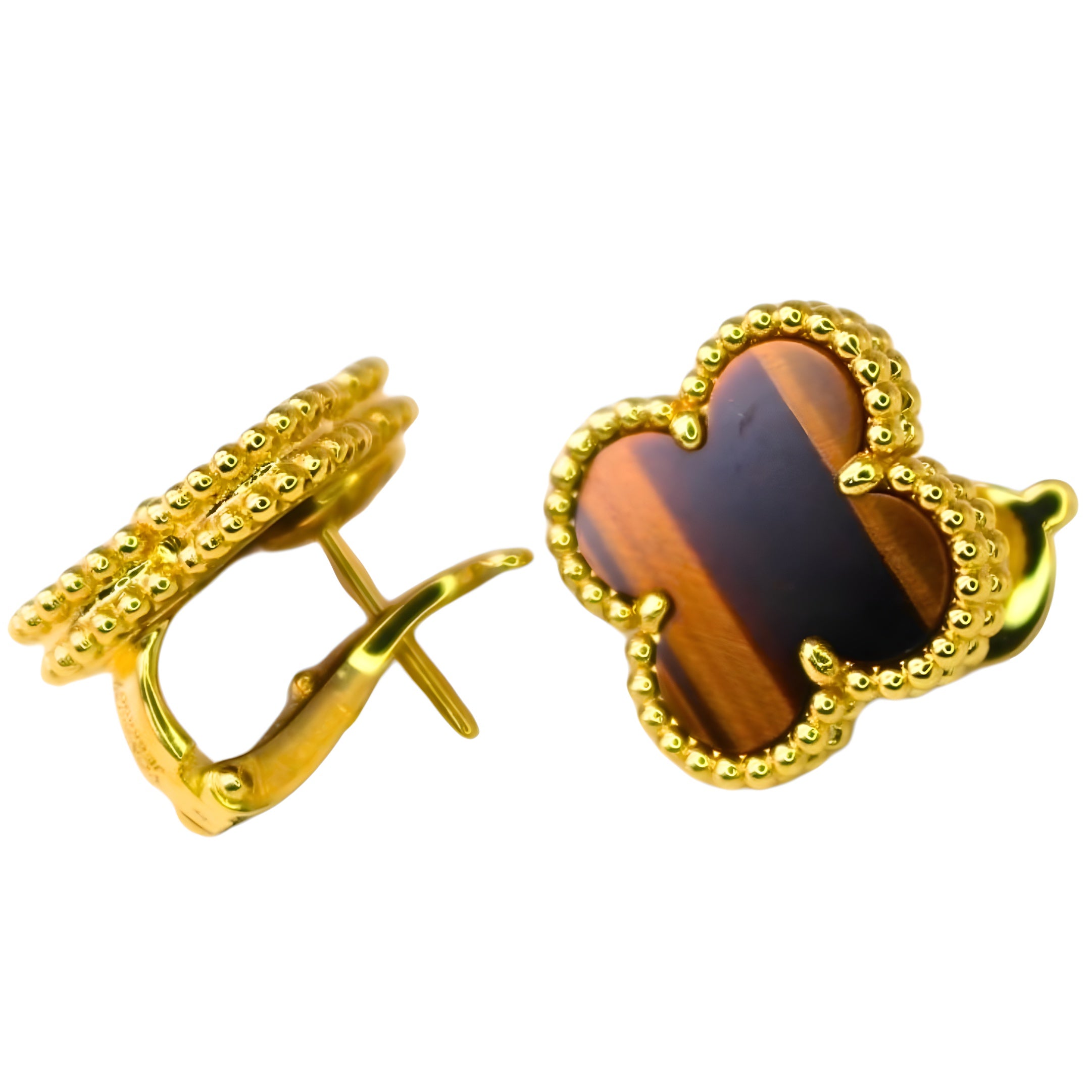 Van Cleef & Arpels Boucles d'oreilles Vintage Alhambra Oeil de Tigre Or Jaune 18 Carats