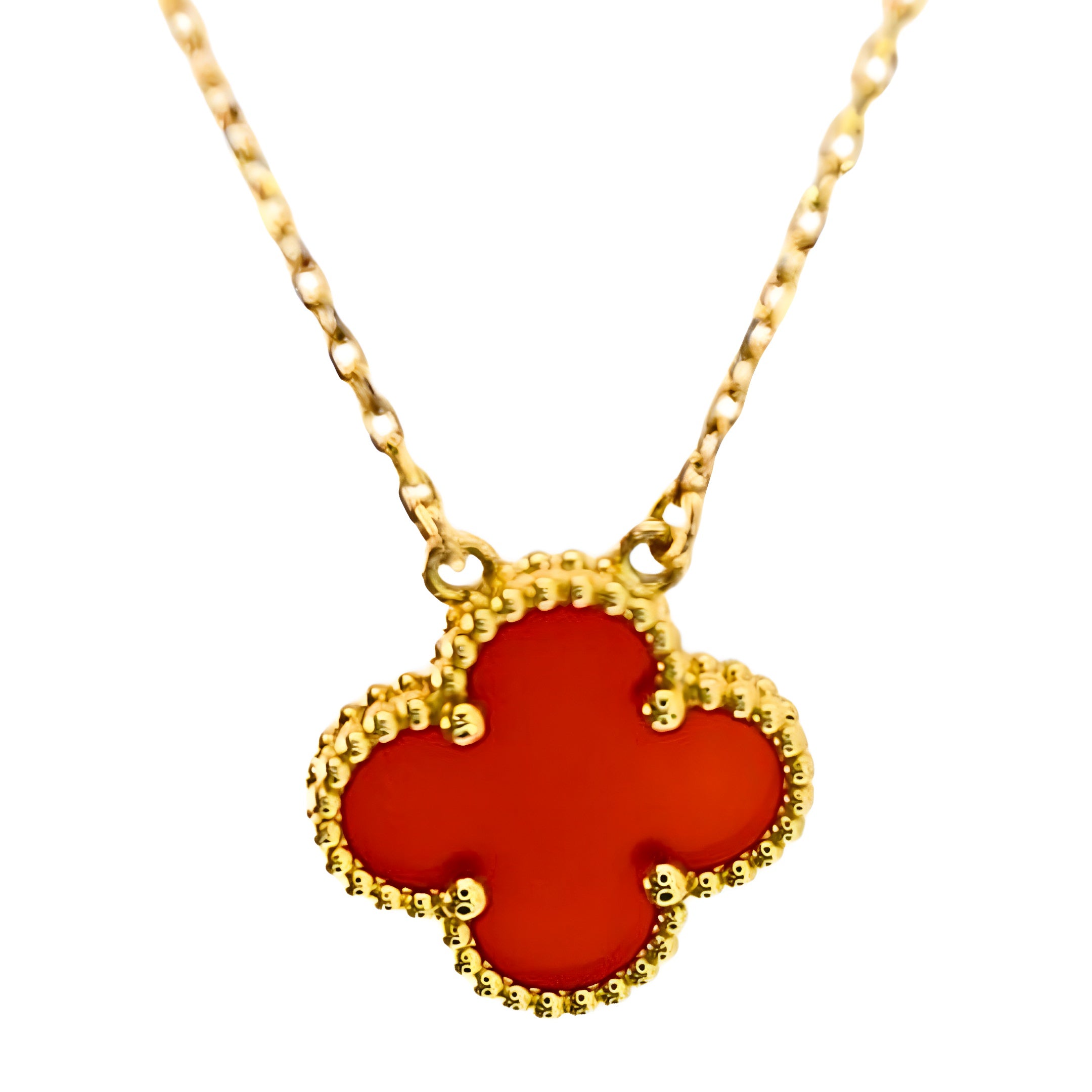 Van Cleef & Arpels Vintage Alhambra Pendentif Cornaline Or Jaune 18 Carats