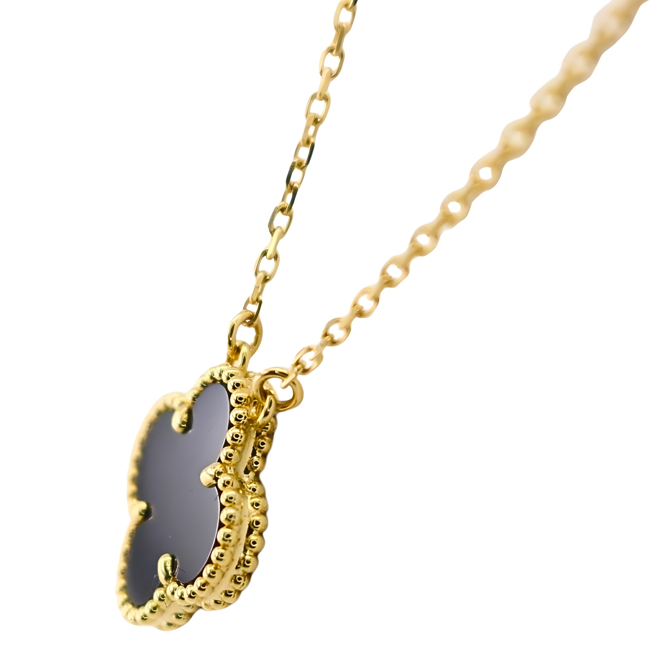 Van Cleef & Arpels Vintage Alhambra Pendant Onyx 18K Yellow Gold