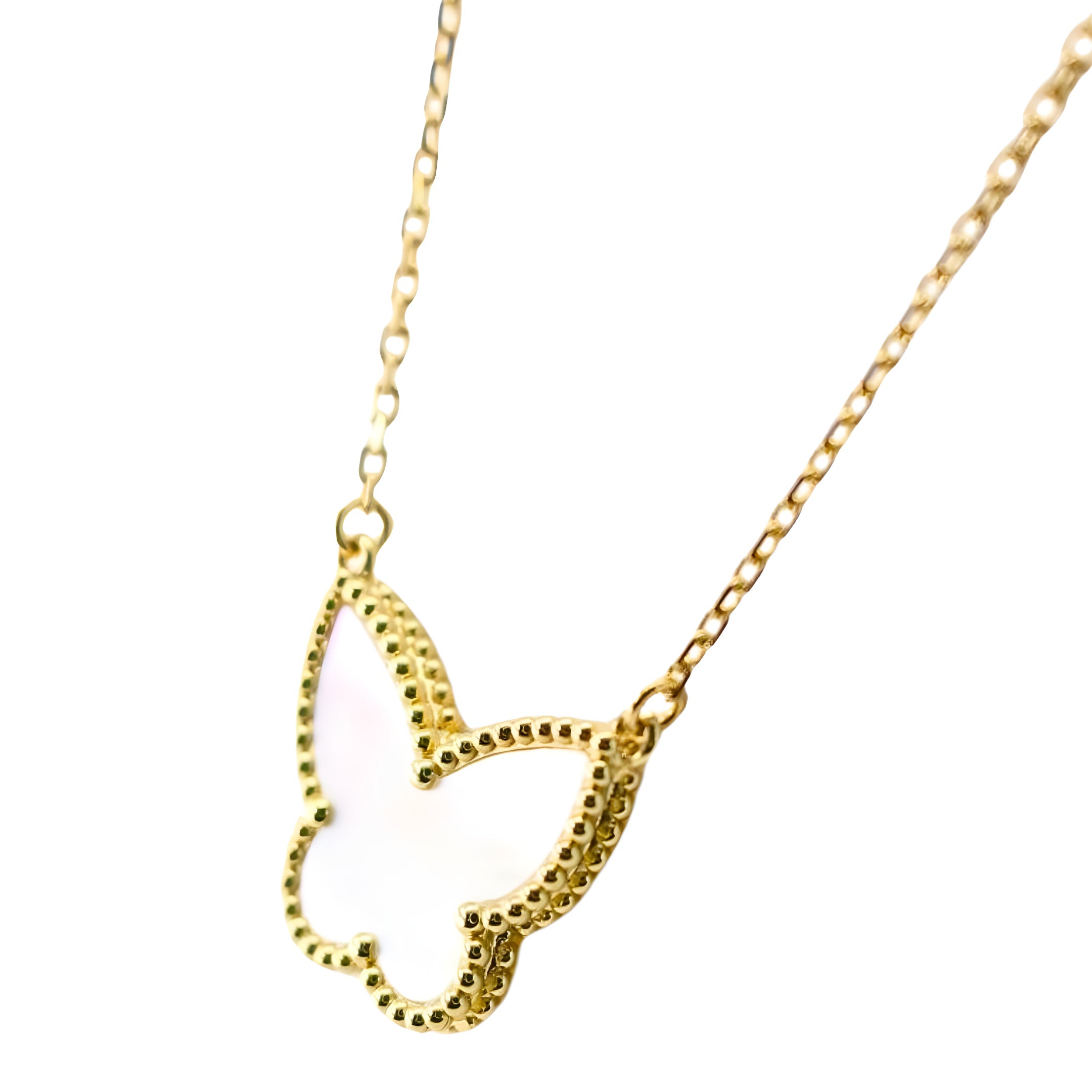 Van Cleef & Arpels Lucky Vintage Alhambra Butterfly Pendant White Mother-Of-Pearl Butterfly 18K Yellow Gold